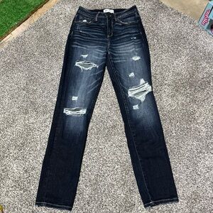 BKE Women’s High-Rise Distressed Dark Wash Jeans - Blue